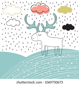 Sweet elk. Vector illustration in Scandinavian style. Children's print