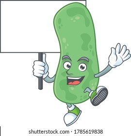 Sweet enterobacteriaceae cartoon character rise up a board. Vector illustration