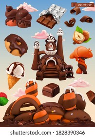 Sweet Factory. Chocolate Castle Cartoon Illustration. 3d Vector Icon Set