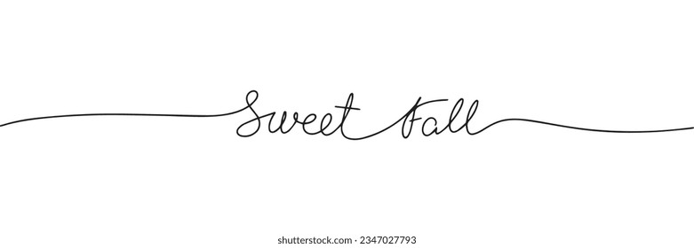 Sweet Fall one line continuous word. Autumn phrase banner. Handwriting fall quote. Vector illustration.