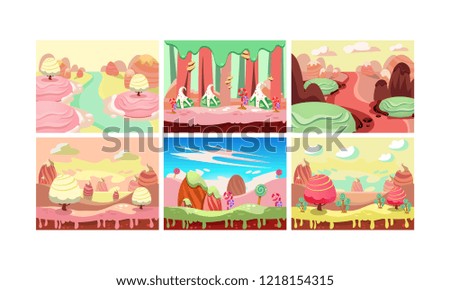 Sweet Fantasy Landscape Set Candy Land Elements For Computer Game Interface Vector Il Ration On Sweet Fantasy Landscape Set Candy Land Elements For Computer Game Interface Vector Il Ration On