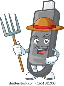 sweet Farmer flashdisk cartoon mascot with hat and tools