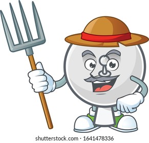 sweet Farmer satellite dish cartoon mascot with hat and tools