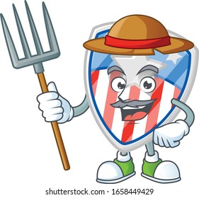sweet Farmer shield badges USA with star cartoon mascot with hat and tools