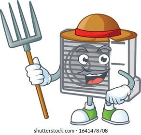 sweet Farmer split air conditioner cartoon mascot with hat and tools