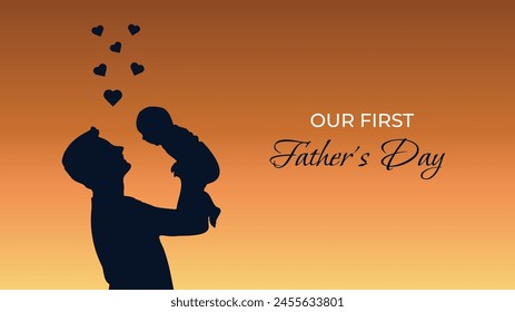 Sweet Fathers Day Card with Adorable Father and Baby Silhouette. Happy Fathers Day. Celebrate Fatherhood with Our First Fathers Day Design