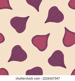 Sweet figs fruit hand drawn vector illustration in flat style. Summer time seamless pattern fabric or wallpaper.