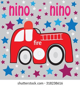 sweet fire-engine with stars vector illustration