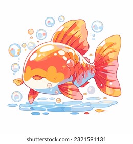 a sweet fish cartoon with bubbles all around it and a smile