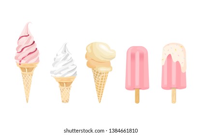 Sweet flavor ice cream design, icecream object isolated on white background. for flavor for hot summer. vector illustration 