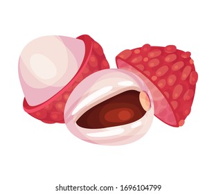 Sweet Flesh of Litchi Fruit in Rough Red Rind Vector Illustration