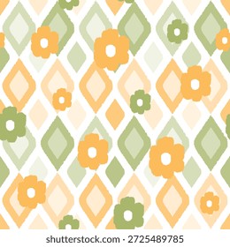 Dulce Argyle Floral sin patrón. Los colores pastel suaves y el diseño juguetón lo hacen perfecto para textiles femeninos, estampados de vivero, decoraciones de baby shower, scrapbooking, papel de regalo, naranja, verde, margarita