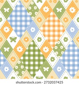 Dulce Argyle Floral sin patrón. Los colores pastel suaves y el diseño juguetón lo hacen perfecto para textiles femeninos, estampados de vivero, decoraciones de baby shower, scrapbooking, papel de regalo, naranja, verde, azul, margarita