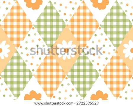 Sweet Floral Argyle Seamless pattern. The soft pastel colors and playful layout make it perfect for girly textiles, nursery prints, baby shower decorations, scrapbooking, wrapping paper, orange, green, daisy