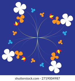Dulce Floral Border Retro Batik Patrón Azul Oscuro Color Negro Vector de stock