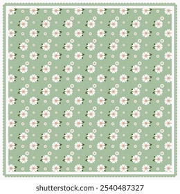 Süße florale Muster quadratischen Hidschab-Design mit grünem Hintergrund