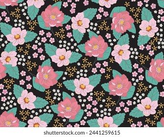Süße florale nahtlose groovige Muster im Retro-Stil. Vintage-Stimmung ,Hand gezeichnete Pastellblüte Vektor-Illustration , Design für Mode , Stoff, Textil, Tapete , Verpackung und alle Drucke 
