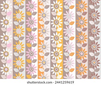 Sweet Floral seamless groovy pattern in retro style. Vintage  moodd ,Hand drawn pastel blossom Vector illustration , Design for fashion , fabric, textile, wallpaper , wrapping and all prints 