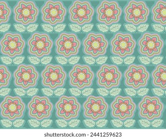 Sweet Floral seamless groovy pattern in retro style. Vintage  moodd ,Hand drawn pastel blossom Vector illustration , Design for fashion , fabric, textile, wallpaper , wrapping and all prints 