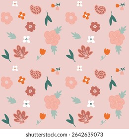 Sweet Floral Shell Seamless Pattern - Cute Summer Nature Background