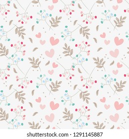 Sweet floral and tiny hearts seamless pattern. Sweet Valentine concept.