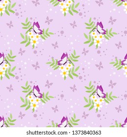 Sweet flower and butterfly seamless pattern. 