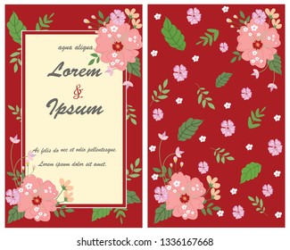 sweet flower with green leaf on red background wedding card,illustration vector comic art for wedding card.
