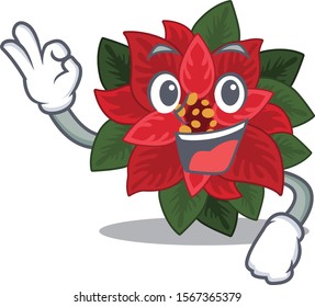 Sweet flower poinsettia cartoon character making an Okay gesture