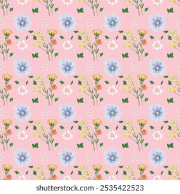 Sweet flower seamless pattern on pink background.soft pastel colors water color seamless pattern for beauty products or other. Design for fabric ,cover.wallpaper,wrapping,clothing,ceramic products.