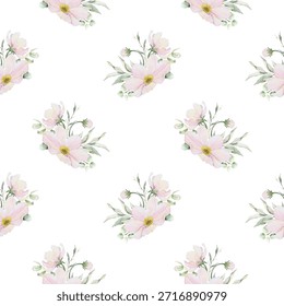 Sweet flower seamless pattern on white background. Seamless pattern for beauty products or other.