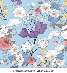 Sweet flower seamless pattern.soft pastel colors water color seamless pattern for beauty products or other. Design for fabric ,cover.wallpaper,wrapping,clothing,ceramic products.