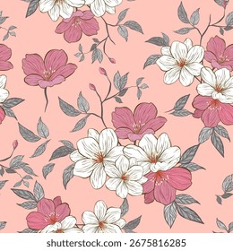 Sweet flower seamless pattern.soft pink pastel colors water color seamless pattern for beauty products or other. Design for fabric ,cover.wallpaper,wrapping,clothing,ceramic products.