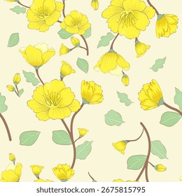 Sweet flower seamless pattern.soft yellow pastel colors water color seamless pattern for beauty products or other. Design for fabric ,cover.wallpaper,wrapping,clothing,ceramic products.