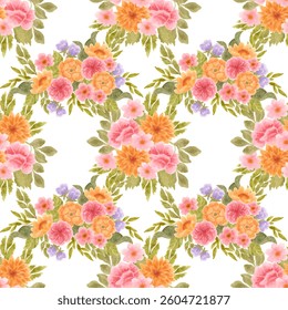 Sweet flower watercolor seamless pattern on white background. Watercolor seamless pattern for beauty products or other.