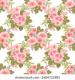 Sweet flower watercolor seamless pattern on white background. Watercolor seamless pattern for beauty products or other.