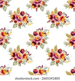 Sweet flower watercolor seamless pattern on white background. Watercolor seamless pattern for beauty products or other.