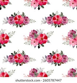 Sweet flower watercolor seamless pattern on white background. Watercolor seamless pattern for beauty products or other.