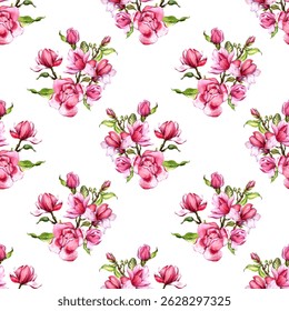 Sweet flower watercolor seamless pattern on white background.