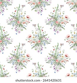 Sweet flower watercolor seamless pattern on white background. 