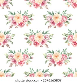 Süße Blume Aquarell nahtloses Muster auf weißem Hintergrund. Nahtloses Aquarell-Muster für Schönheitsprodukte oder andere.