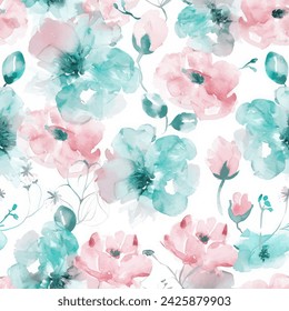 Sweet flower watercolor seamless pattern.soft pastel colors water color seamless pattern for beauty products or other.