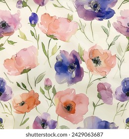 Sweet flower watercolor seamless pattern.soft pastel colors water color seamless pattern for beauty products or other.