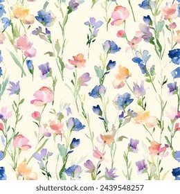 Sweet flower watercolor seamless pattern.soft pastel colors water color seamless pattern for beauty products or other.