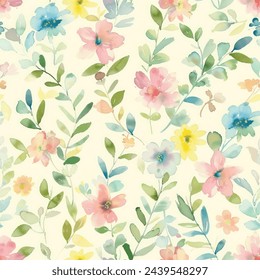 Sweet flower watercolor seamless pattern.soft pastel colors water color seamless pattern for beauty products or other.