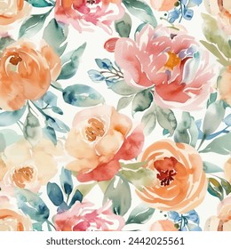 Sweet flower watercolor seamless pattern.soft pastel colors water color seamless pattern for beauty products or other.