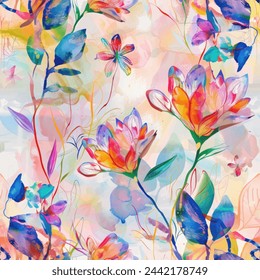 Sweet flower watercolor seamless pattern.soft pastel colors water color seamless pattern for beauty products or other.