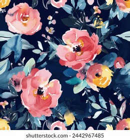 Sweet flower watercolor seamless pattern.soft pastel colors water color seamless pattern for beauty products or other.