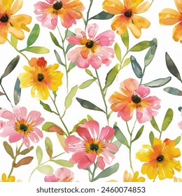 Sweet flower watercolor seamless pattern.soft pastel colors water color seamless pattern for beauty products or other.