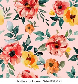 Sweet flower watercolor seamless pattern.soft pastel colors water color seamless pattern for beauty products or other.