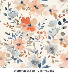 Sweet flower watercolor seamless pattern.soft pastel colors water color seamless pattern for beauty products or other.